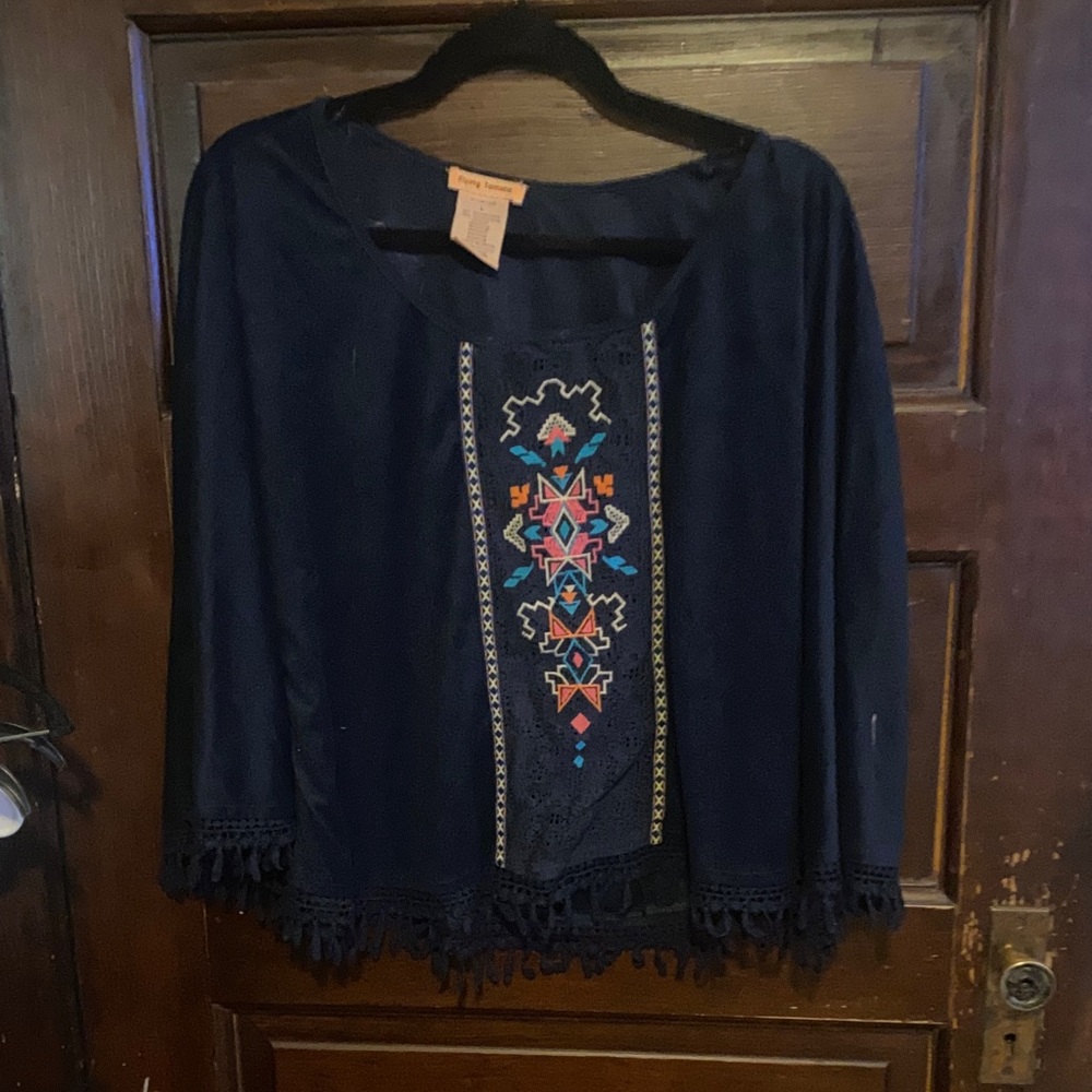 Flying Tomato Navy Embroidered Top boho